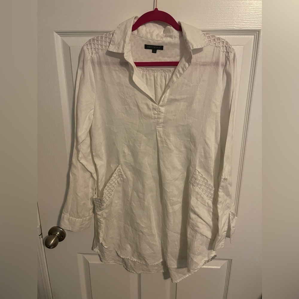 For Cynthia 100% Linen White Swim Cover Popver Top